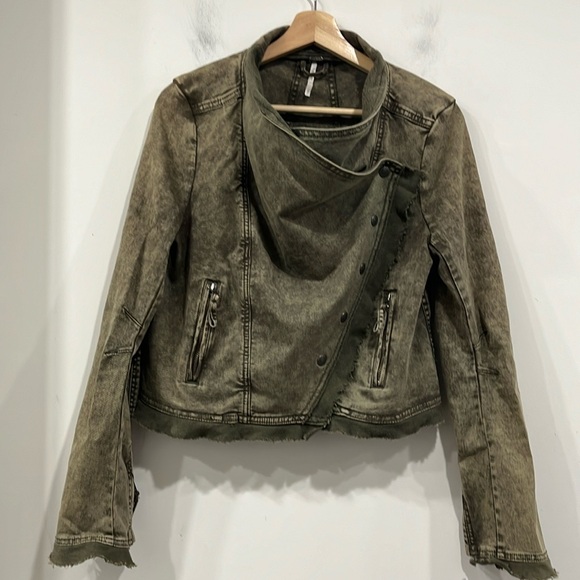 Free People Drape Collapsing Twill Moto Jacket In Olive Green size S - Picture 6 of 16